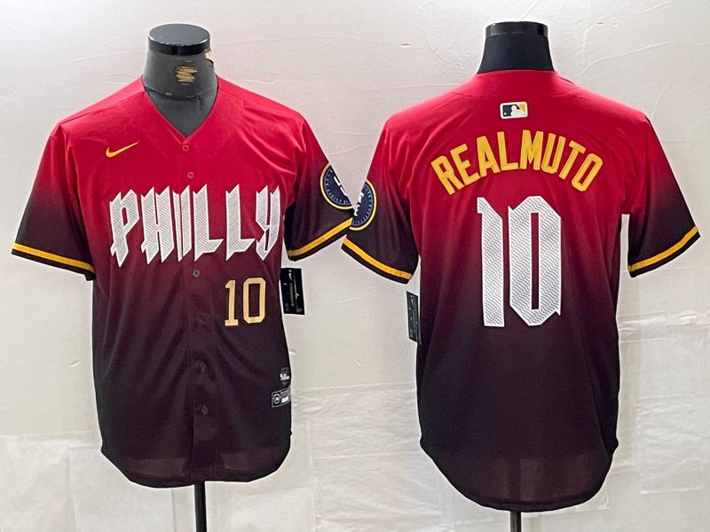 Men Philadelphia Phillies #10 Realmuto Red City Edition Nike 2024 MLB Jersey style 3